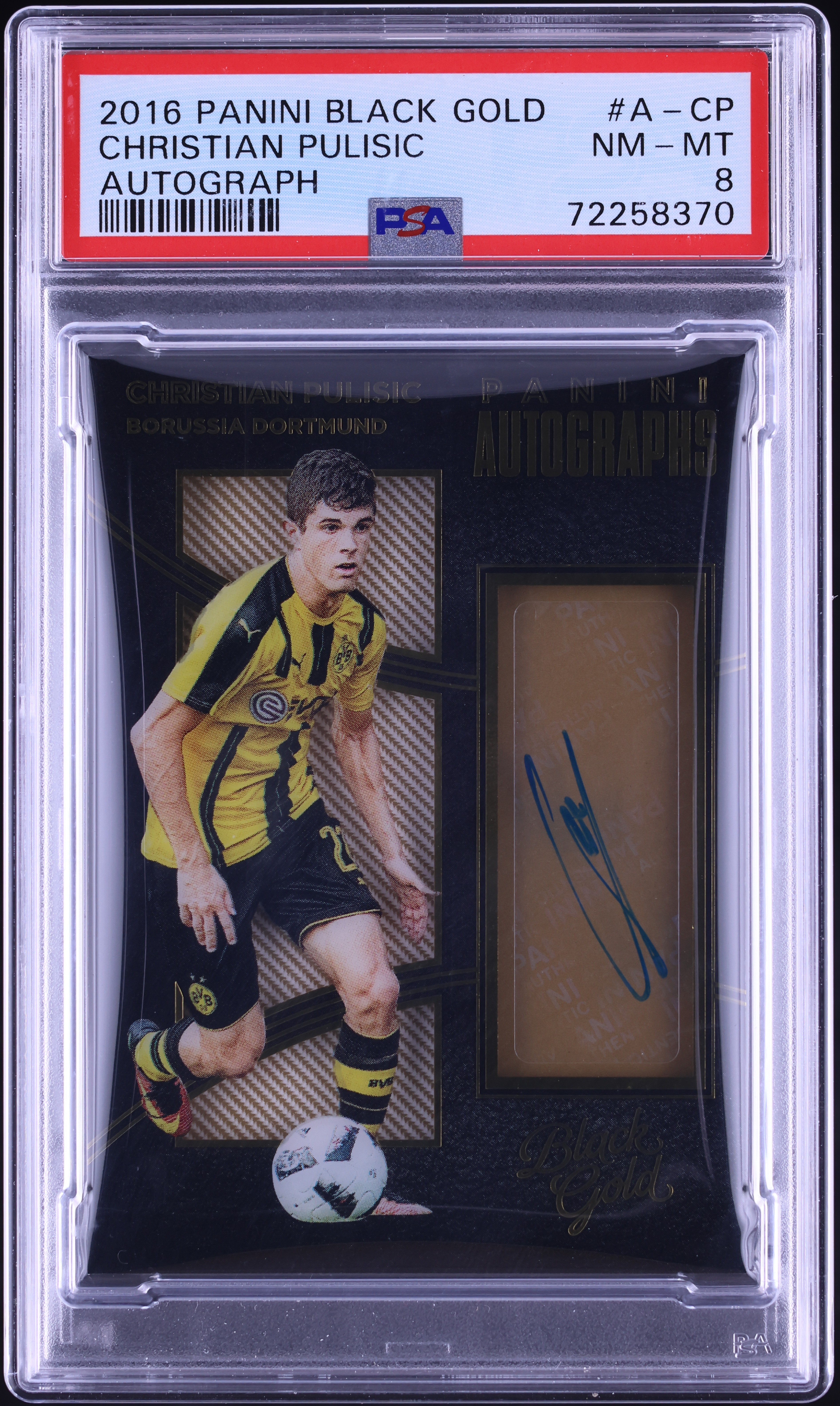 2016 Panini Black Gold Christian Pulisic ROOKIE AUTO #A-CP PSA 8