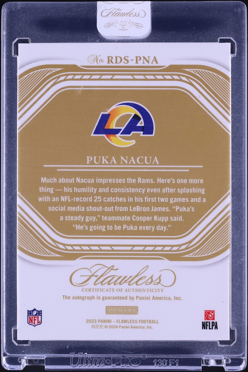 2023 Panini Flawless Debut Emerald Puka Nacua ROOKIE AUTO /5 #RDS-PNA