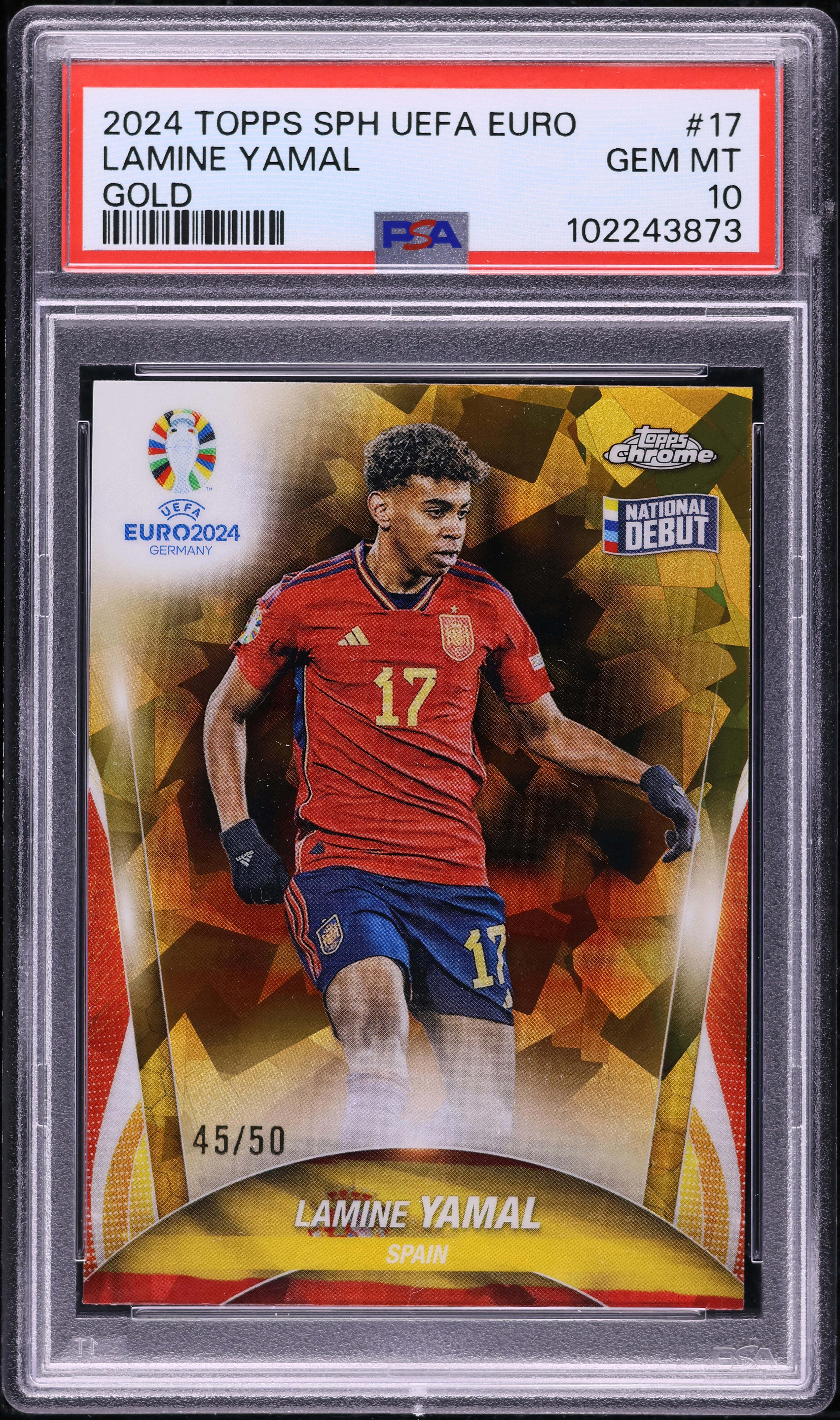 2024 Topps Chrome Sapphire UEFA Euro Gold Lamine Yamal /50 #17 PSA