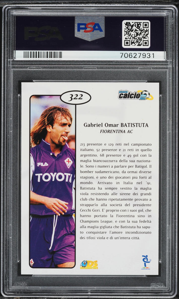 1999 DS Pianeta Calcio 2000 Gabriel Batistuta #322 PSA 10 GEM MINT
