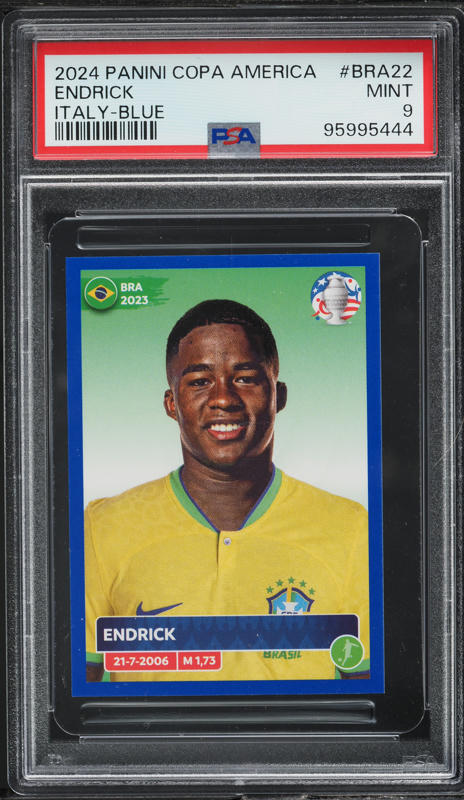 Carte Panini Instant Copa America 2024 #36 Endrick /5 Bleu-rouge - PSA 10 - Rookie