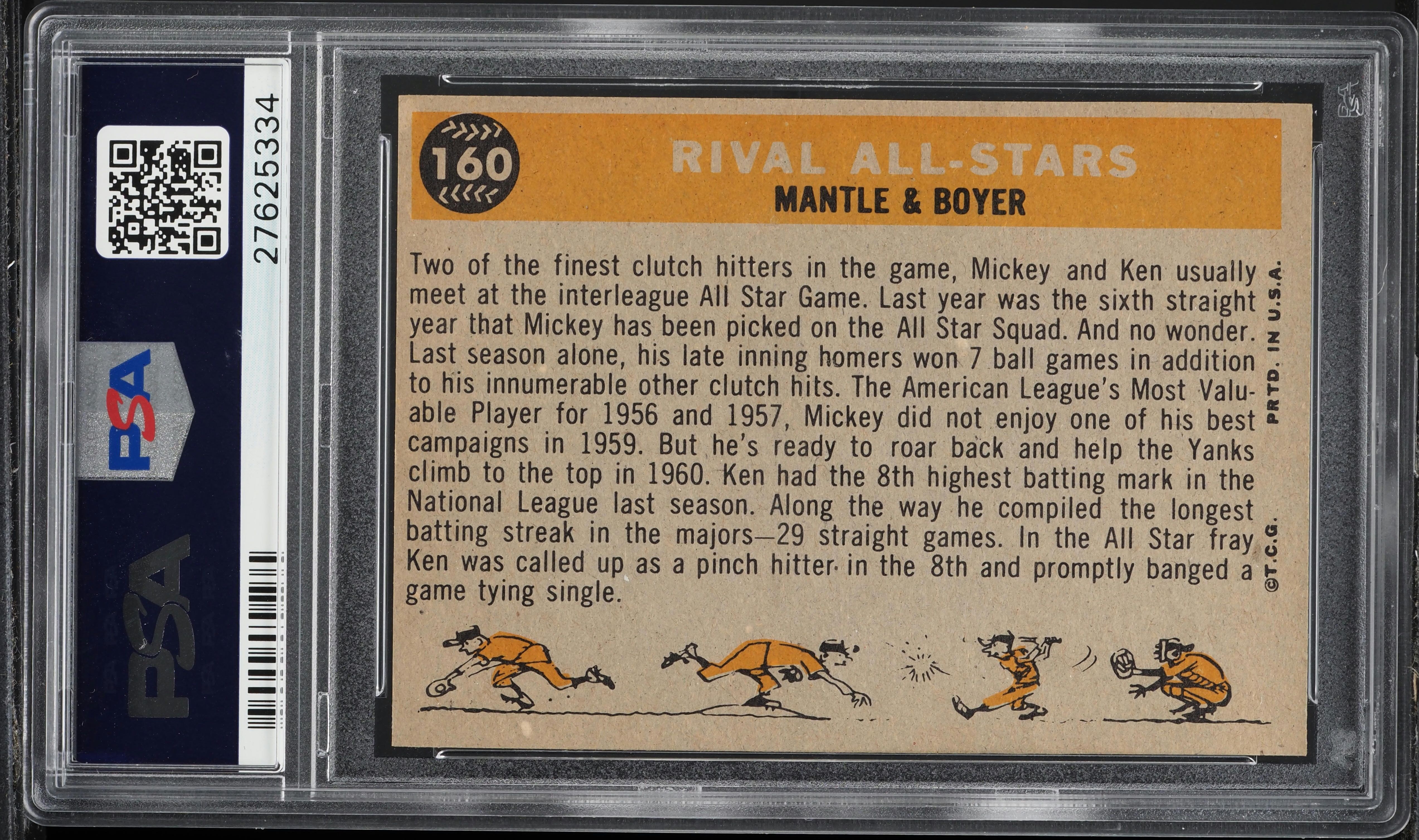 1960 Topps Mickey Mantle & Ken Boyer RIVAL ALL-STARS #160 PSA 9