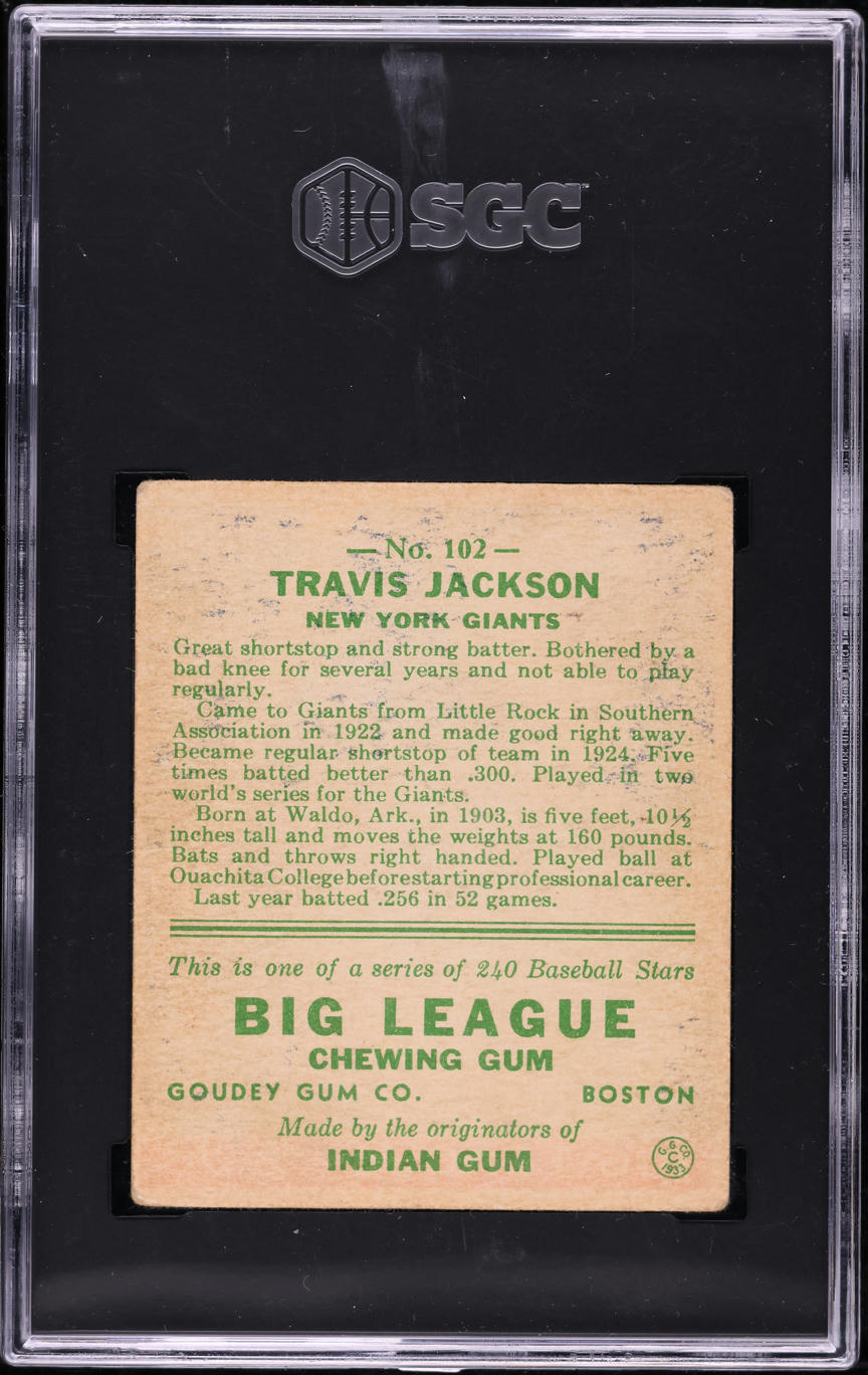 1933 Goudey Travis C. Jackson #102 SGC 4 VGEX