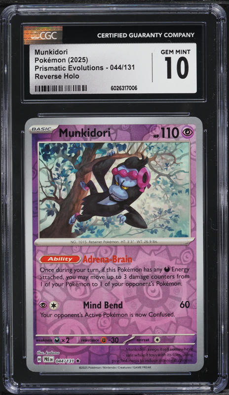 2025 Pokemon SV Prismatic Evolutions Reverse Holo Munkidori #44 CGC 10 GEM MINT