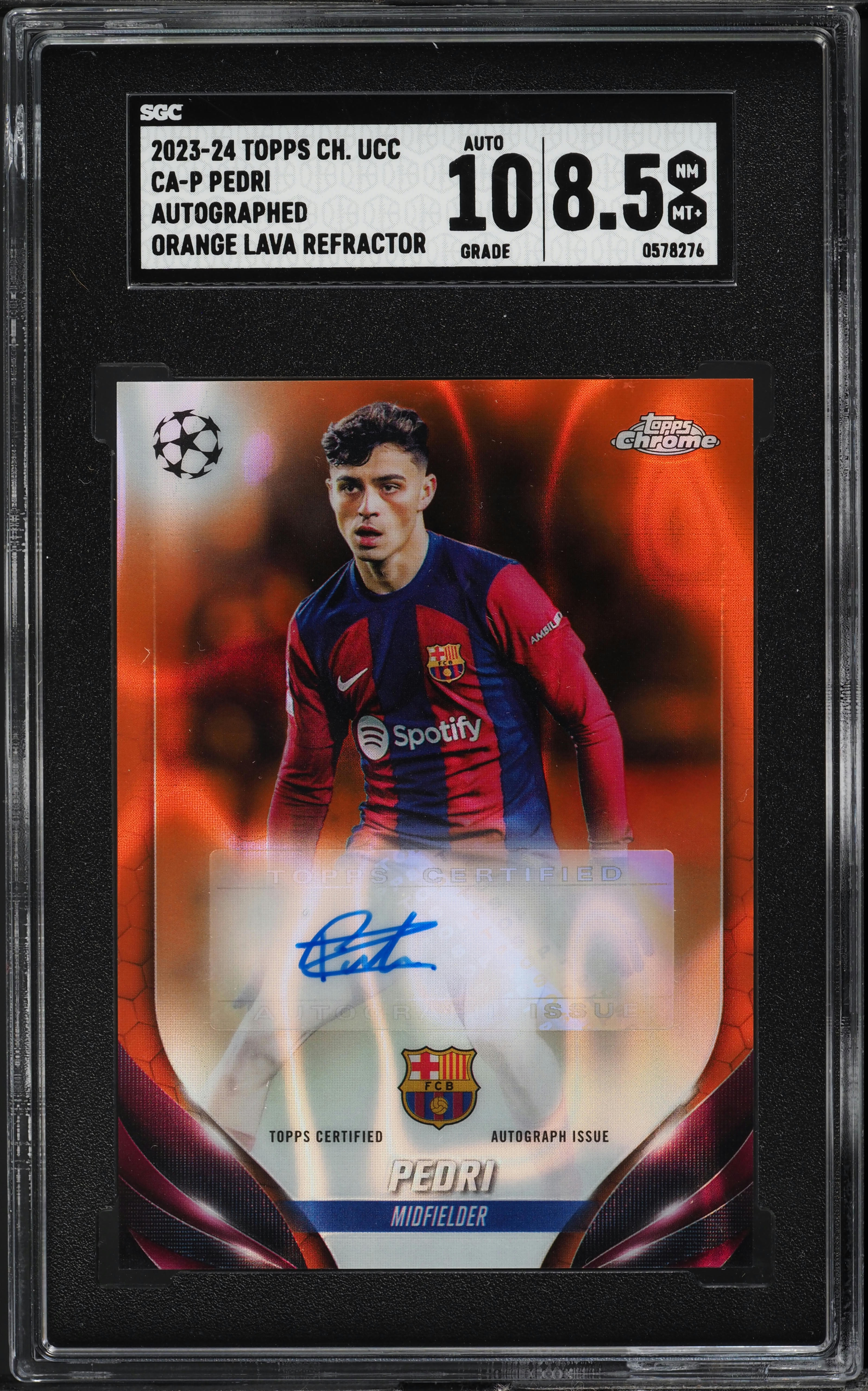 2023 Topps Chrome UEFA Orange Lava Refractor Pedri AUTO #CA-P SGC