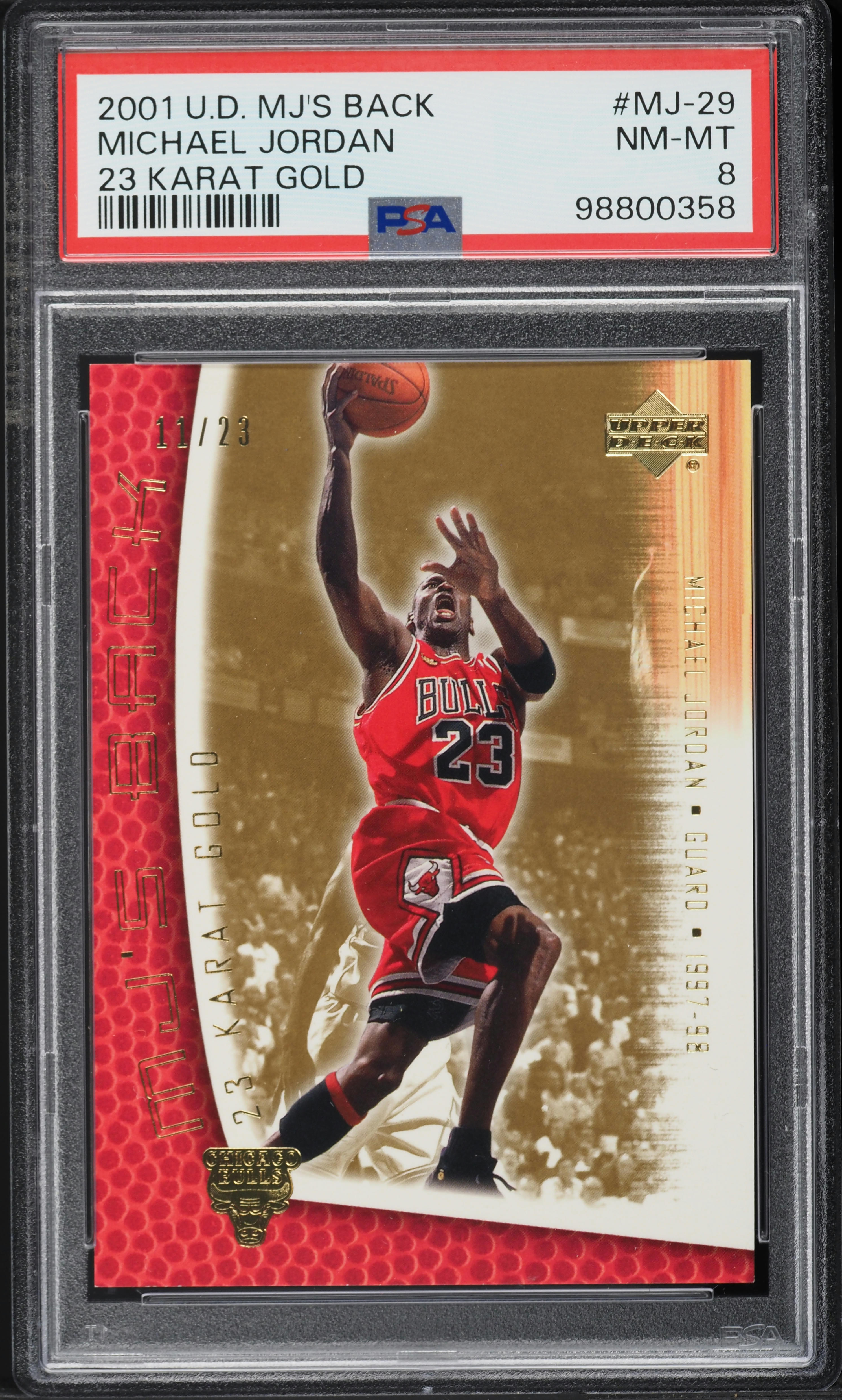 マイケルジョーダン　23kカード 2001 Upper Deck MJ's Back 23 Karat Gold Michael Jordan /23 #MJ-29