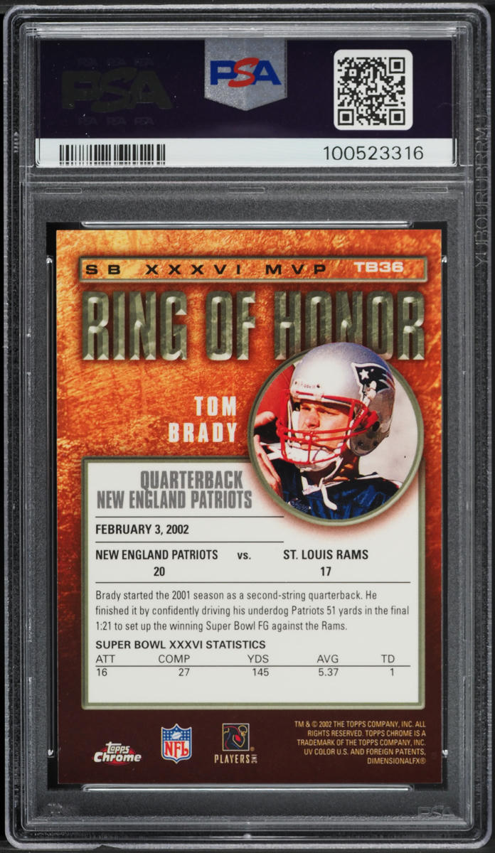 2002 Topps Chrome Ring Of Honor Tom Brady #TB36 PSA 9 MINT
