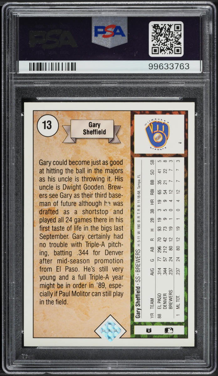 1989 Upper Deck Gary Sheffield ROOKIE #13 PSA 8 NM-MT
