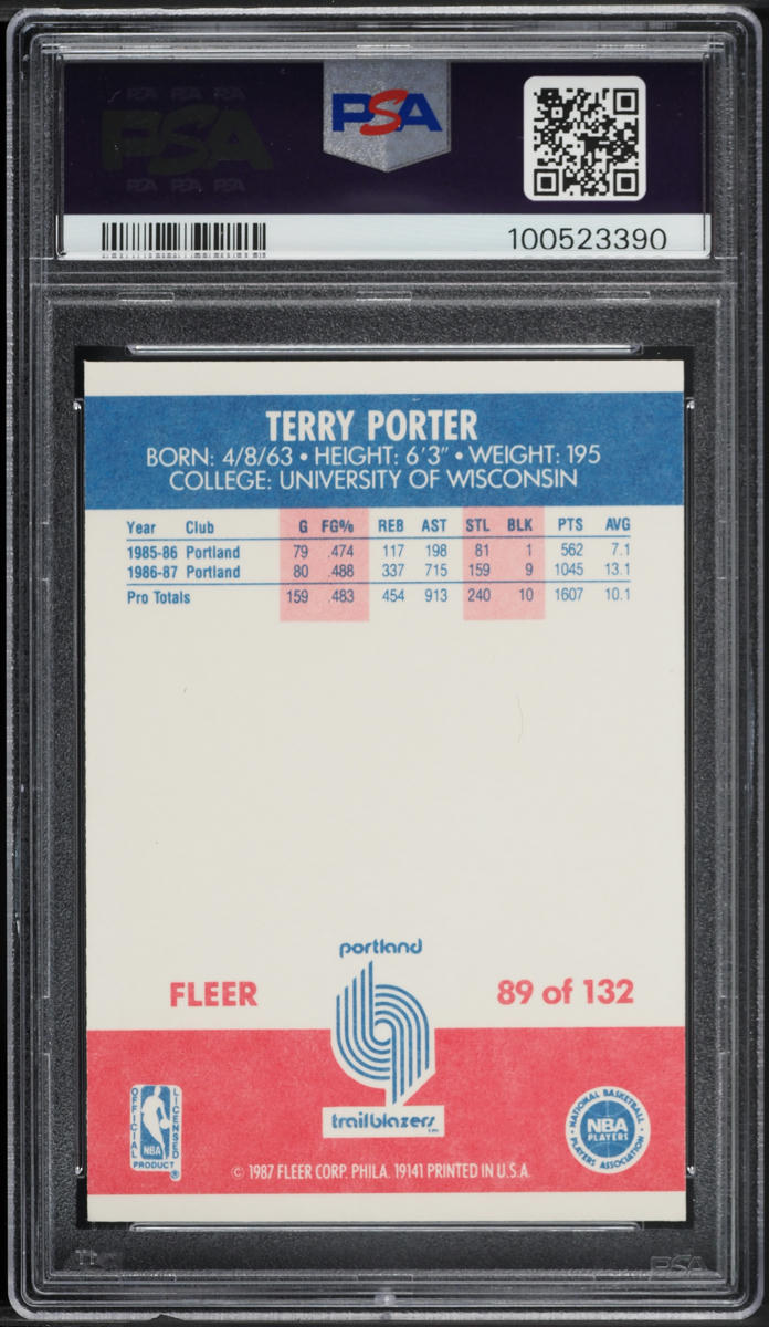 1987 Fleer Basketball Terry Porter ROOKIE #89 PSA 6 EXMT