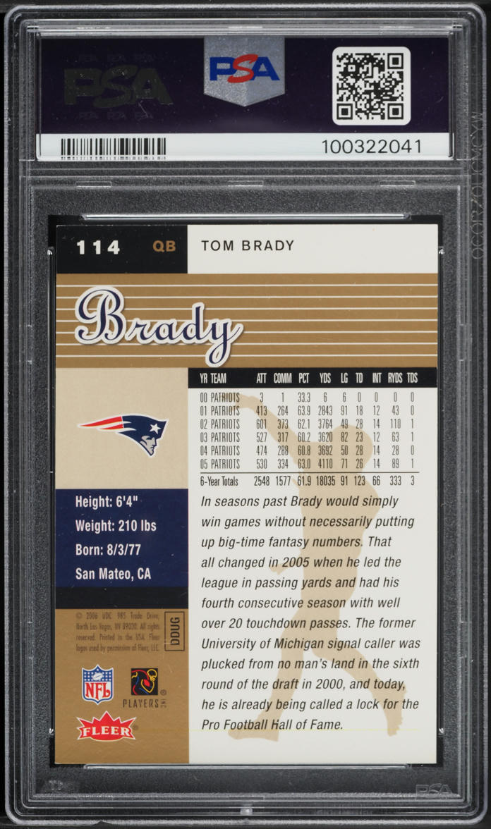 2006 Ultra Gold Medallion Tom Brady #114 PSA 7.5 NRMT+