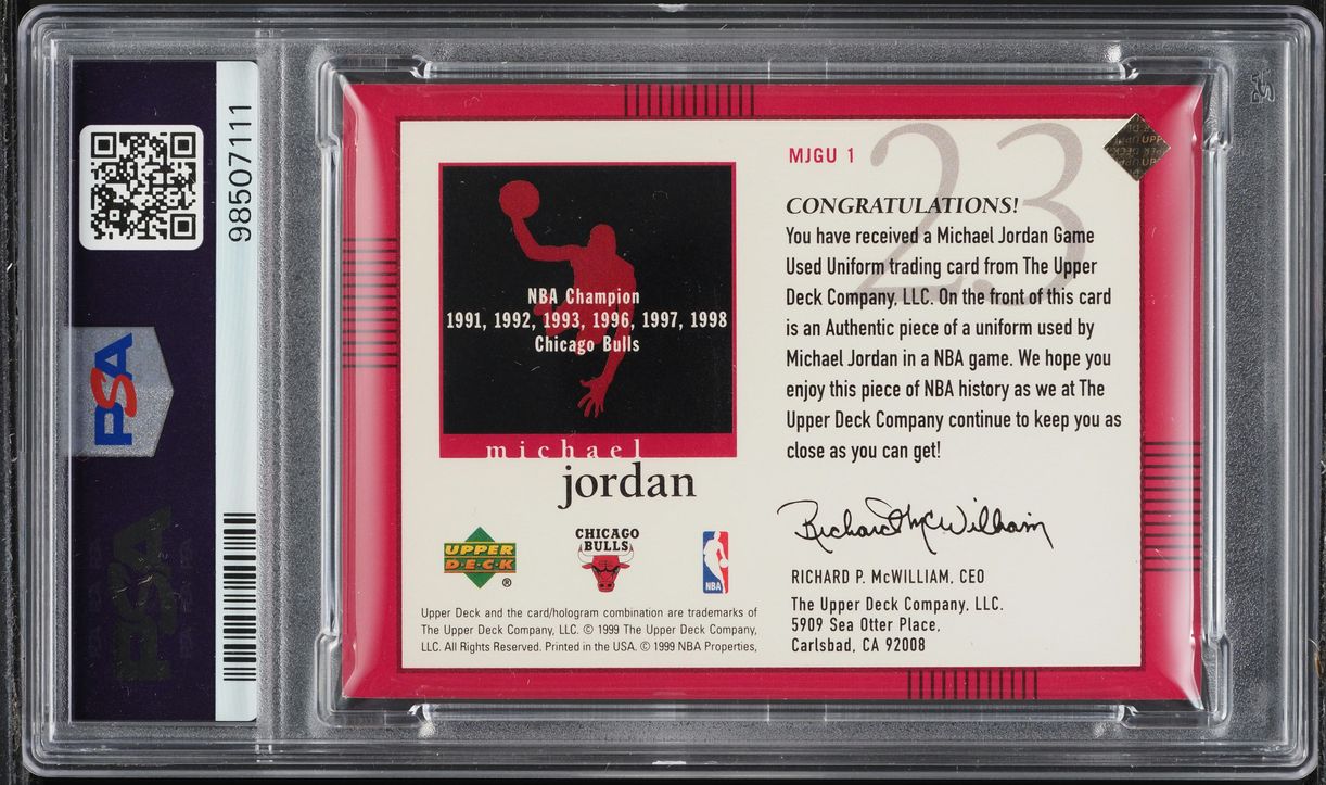 1999 UD MJ Master Collection Mystery Pack Michael Jordan PATCH #MJGU1 PSA 8