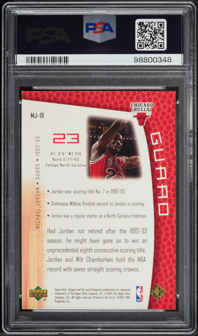 2001 Upper Deck MJ's Back 23 Karat Gold Michael Jordan /23 #MJ-19 PSA 9 MINT