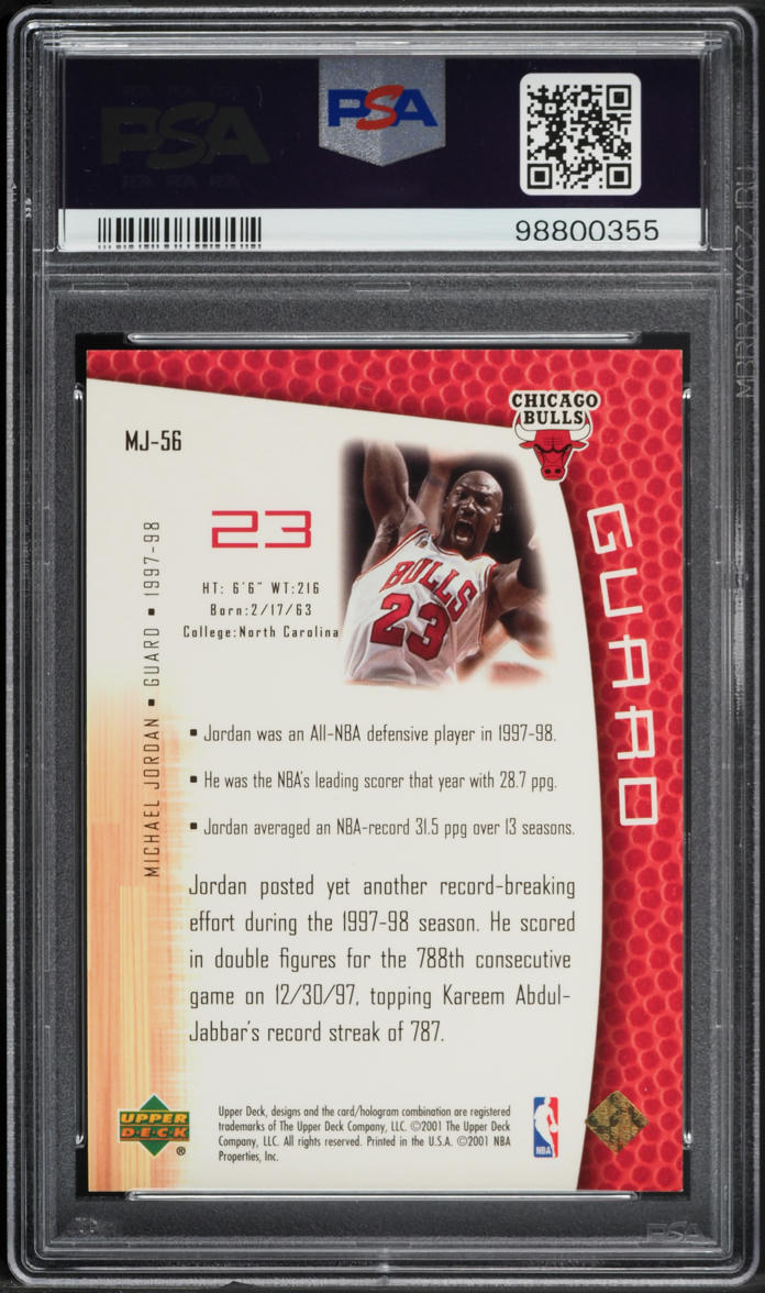 2001 Upper Deck MJ's Back 23 Karat Gold Michael Jordan /23 #MJ-56 PSA 7 NRMT