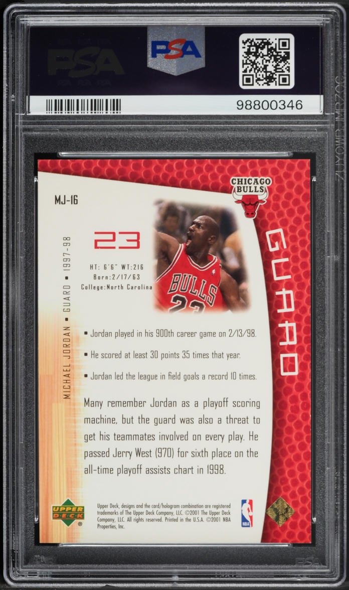 2001 Upper Deck MJ's Back 23 Karat Gold Michael Jordan /23 #MJ-16 PSA 8