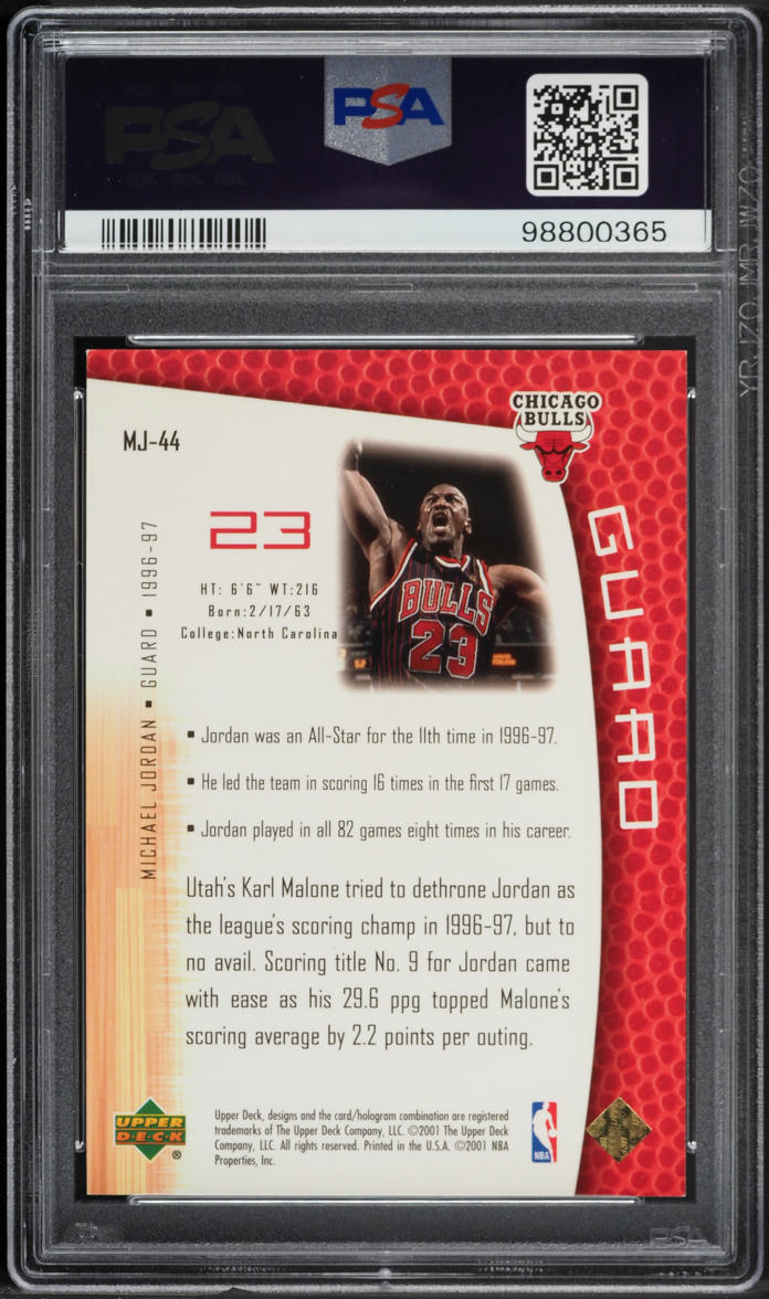 2001 Upper Deck MJ's Back 23 Karat Gold Michael Jordan /23 #MJ-44 PSA 8