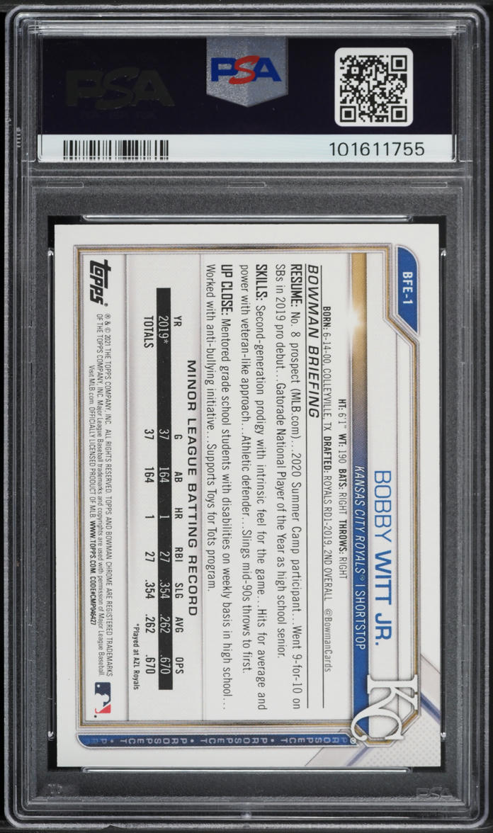 2021 Bowman 1st Edition Bobby Witt Jr. PROSPECT #BFE-1 PSA 10 GEM MINT