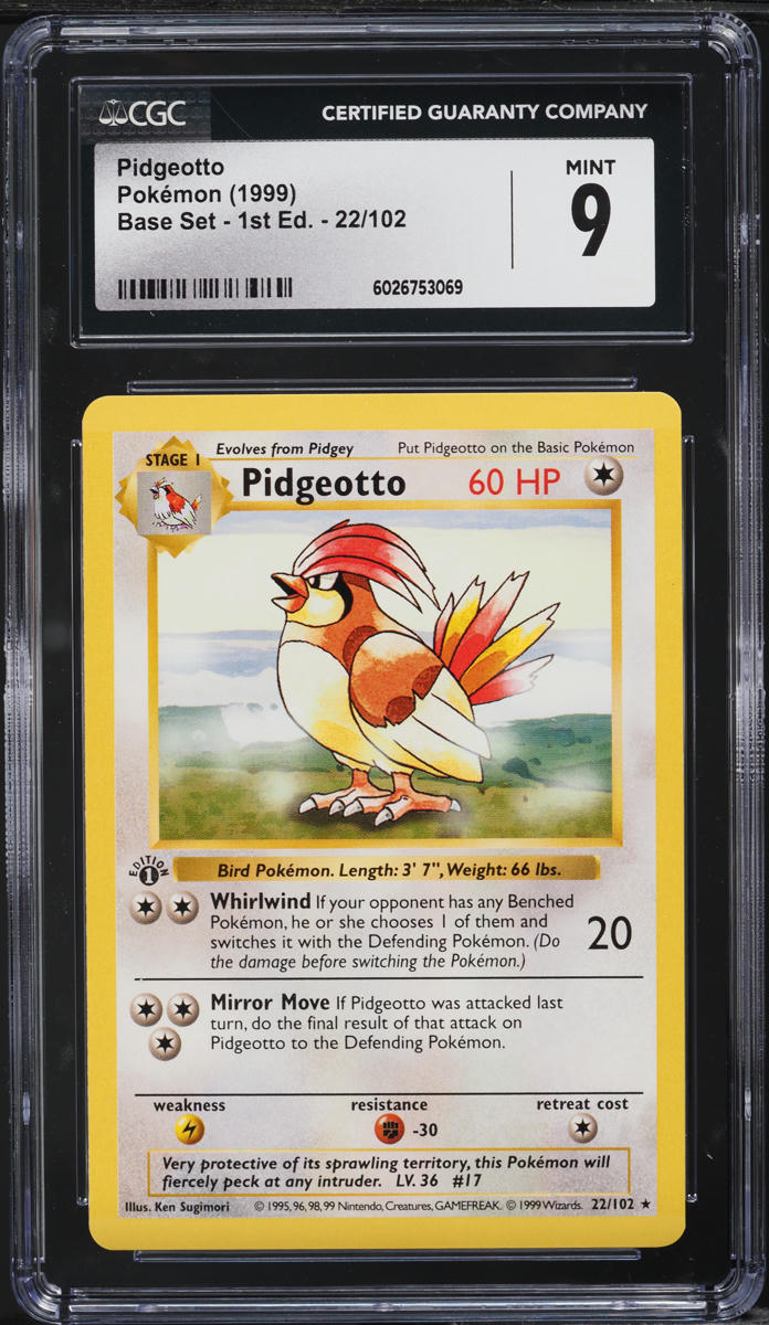1999 Pokemon Base Set Shadowless 1st Edition Pidgeotto #22 CGC 9 MINT