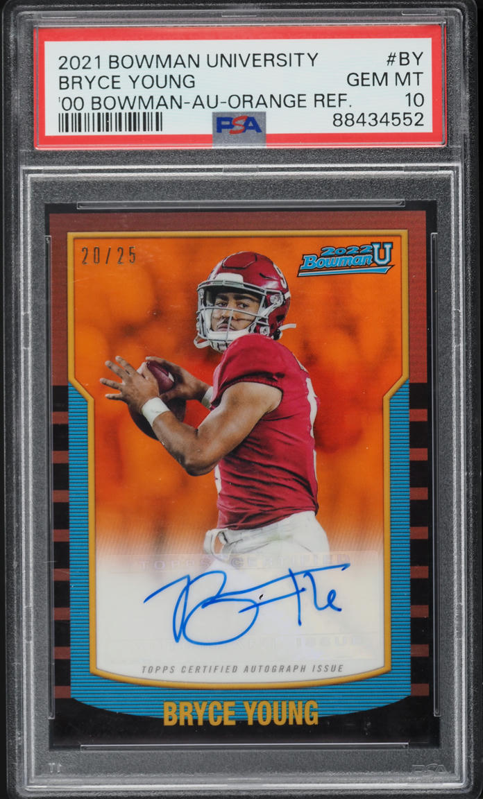 2021 Bowman University 00 Bowman Orange Refractor Bryce Young RC AUTO /25 PSA 10