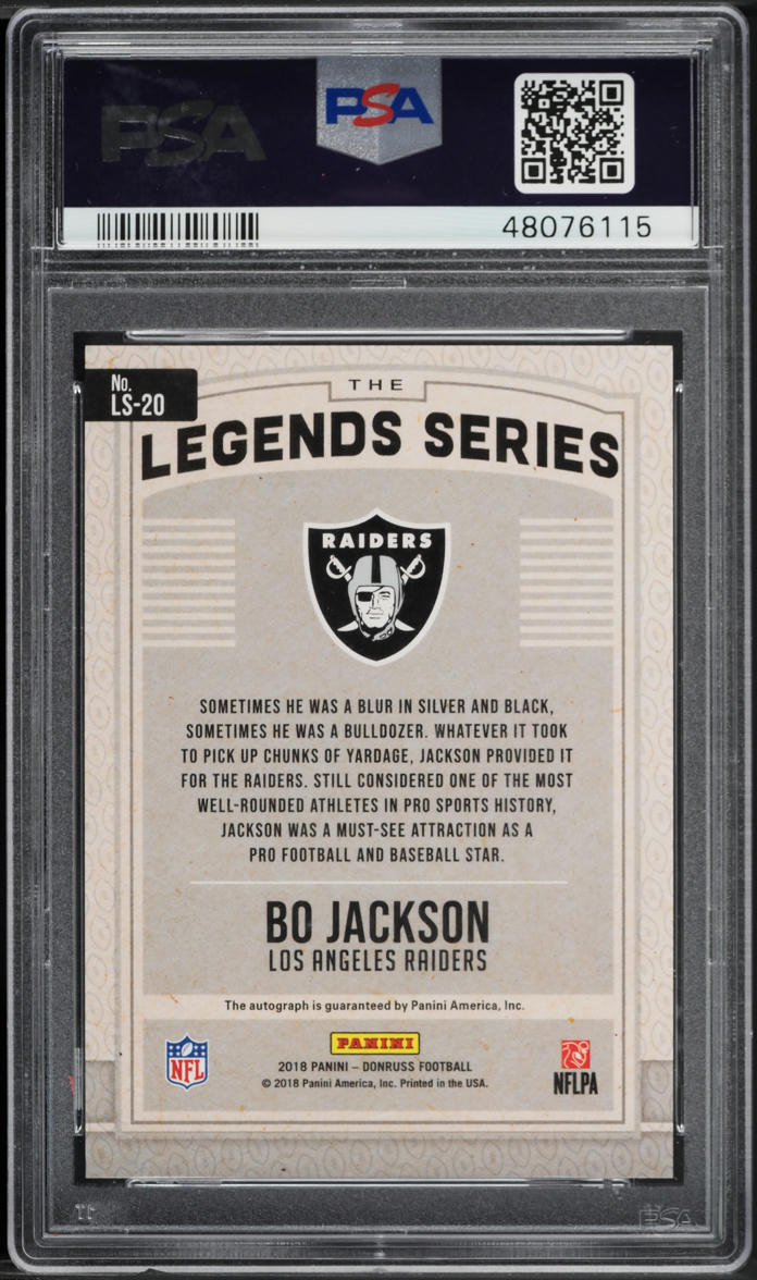 2018 Donruss The Legends Series Bo Jackson AUTO /10 #LS-20 PSA 10 GEM MINT