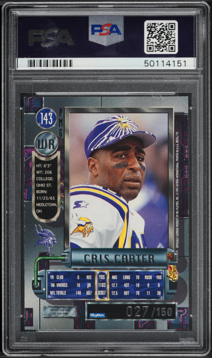 1997 Metal Universe Precious Metal Gems PMG Red Cris Carter /150 #143 PSA 7 NRMT