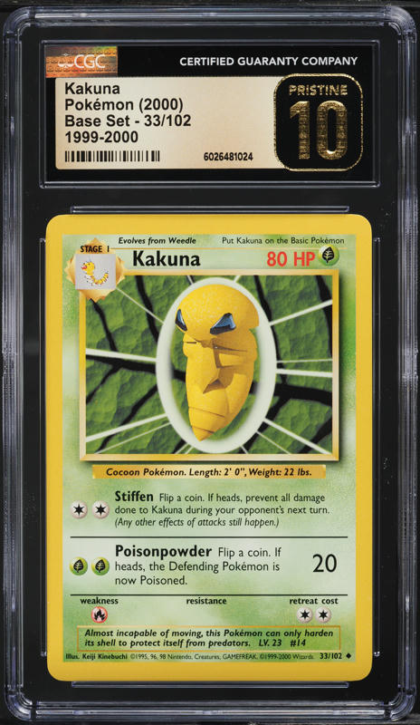1999 Pokemon Base Set Shadowless Kakuna #33 PSA 9 MINT on Fanatics