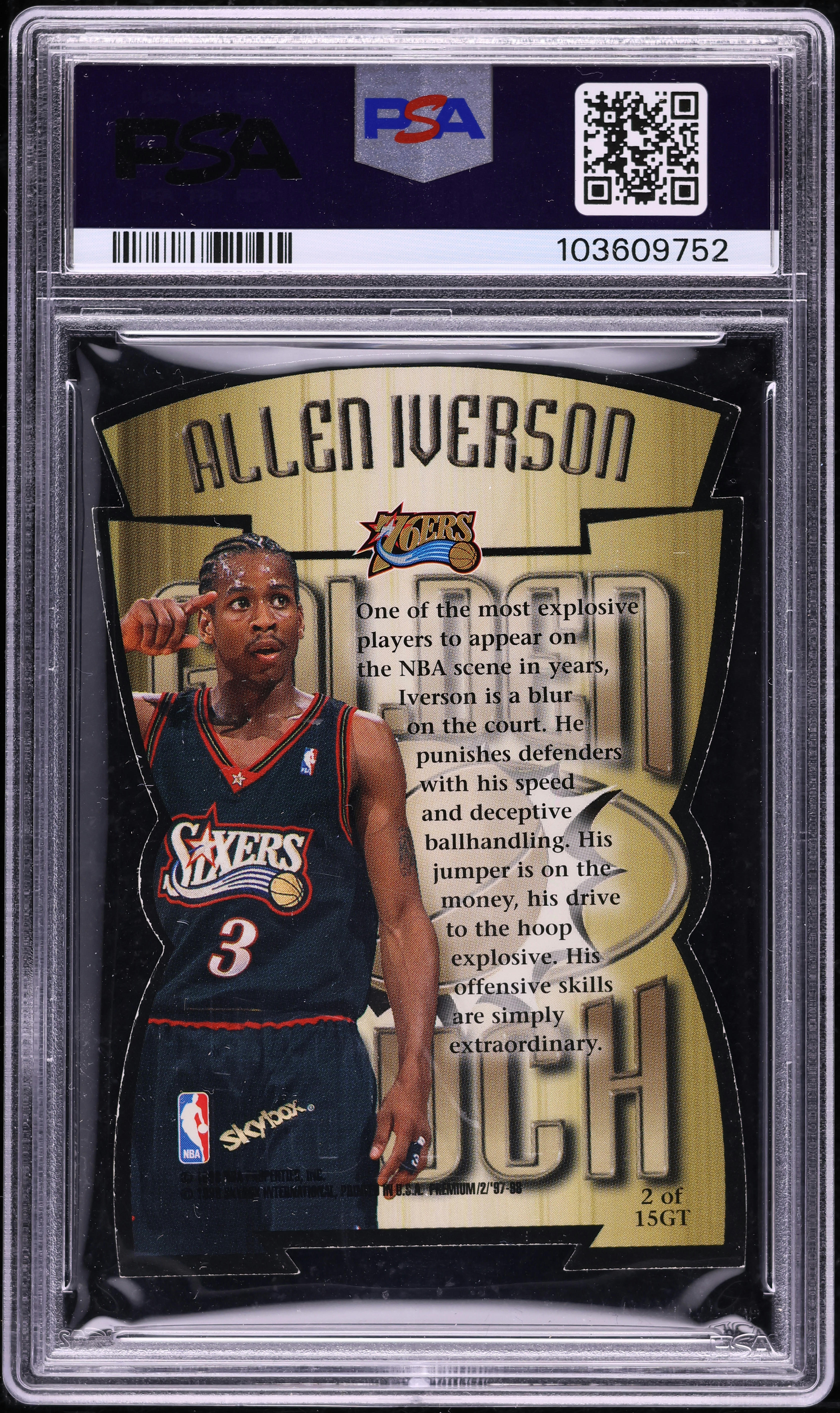 1997 Skybox Premium Golden Touch Die-Cut Allen Iverson #2GT PSA 6