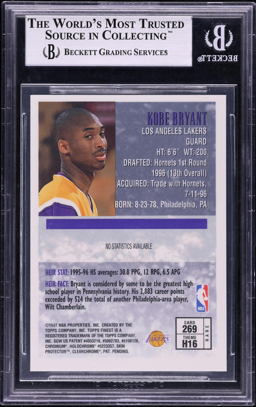 1996 Finest W/ Coating Kobe Bryant ROOKIE #269 BGS 9 MINT