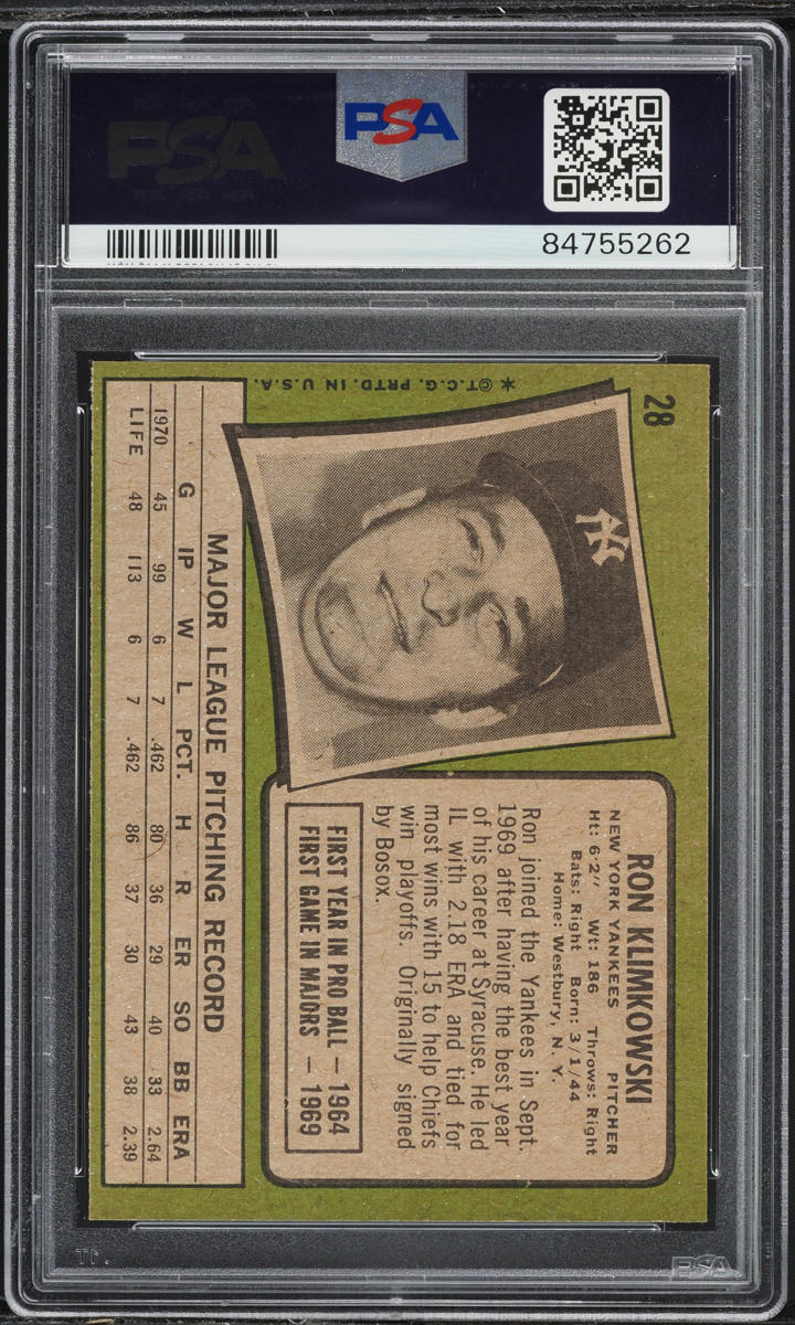 1971 Topps Ron Klimkowski #28 PSA 9 MINT