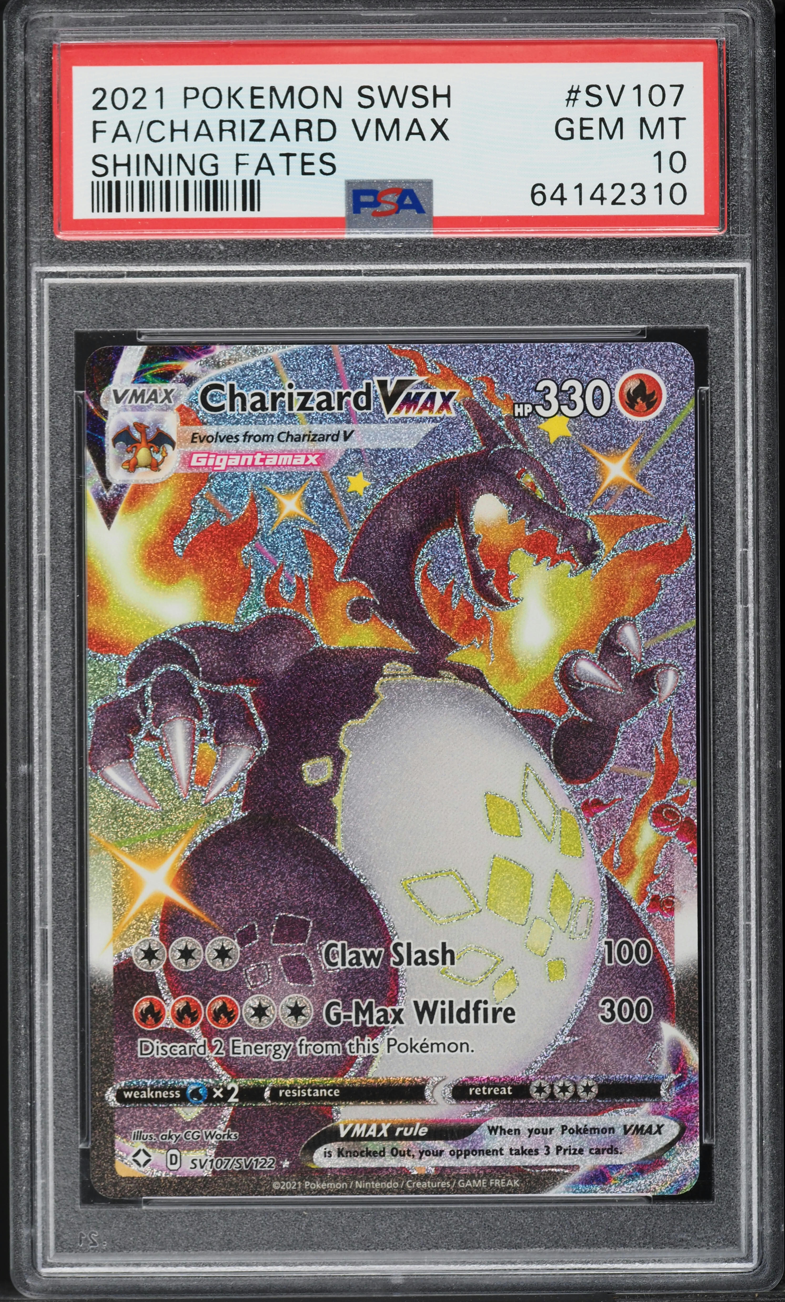 2021 Pokemon SWSH Shining Fates Alt Art Charizard VMAX #107 PSA 10