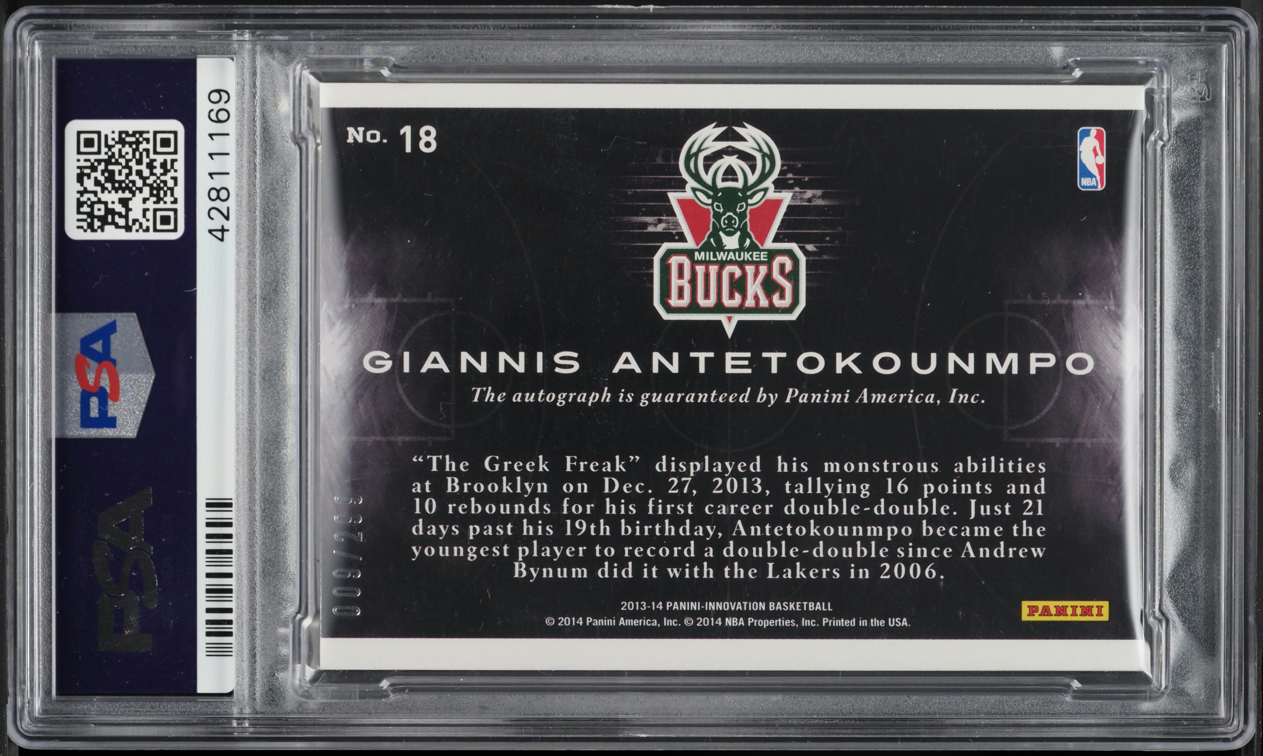 2013 Panini Innovation Main Exhibit Giannis Antetokounmpo RC AUTO