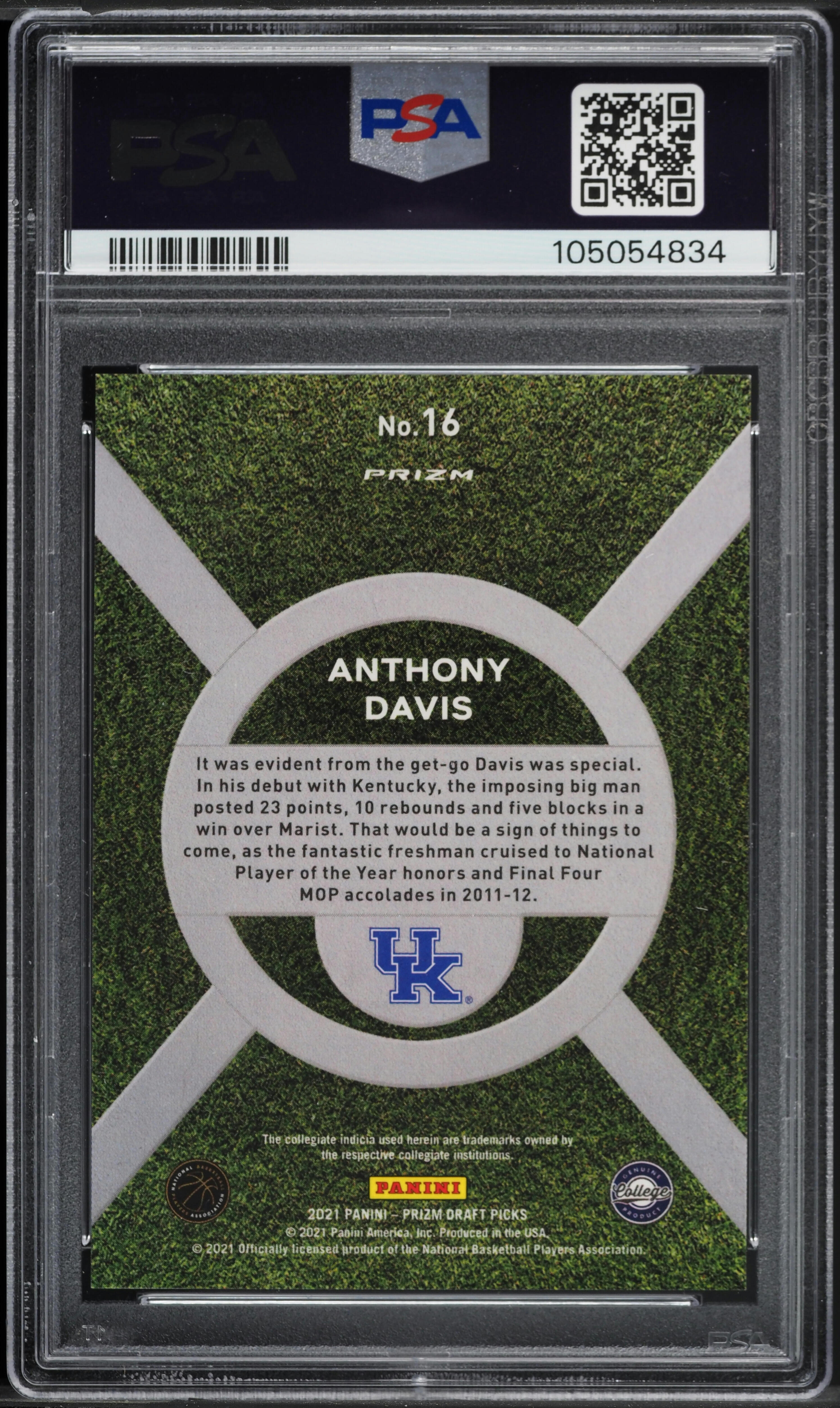2021 Panini Prizm Draft Picks On Campus Anthony Davis #16 PSA 9 