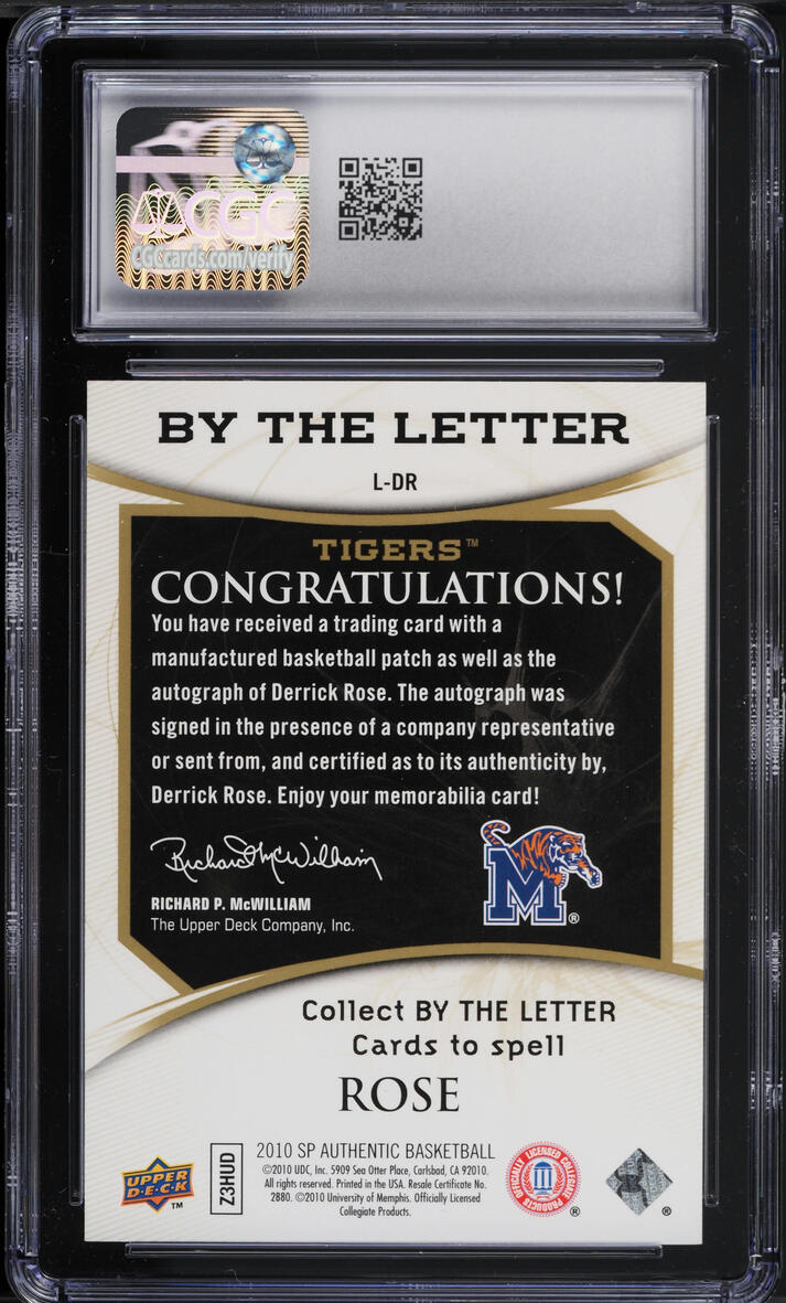 2010 SP Authentic By The Letter Patch Derrick Rose AUTO /149 #L-DR CGC 10 GEM