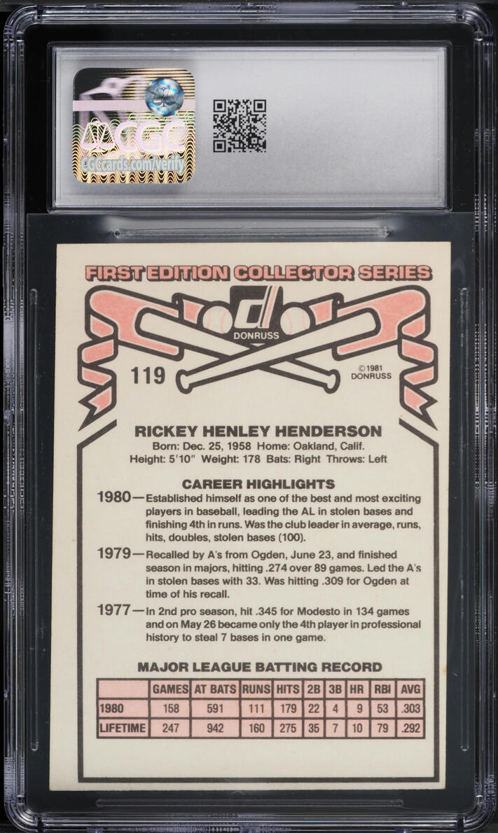 1981 Donruss Rickey Henderson #119 CGC 6 EXMT