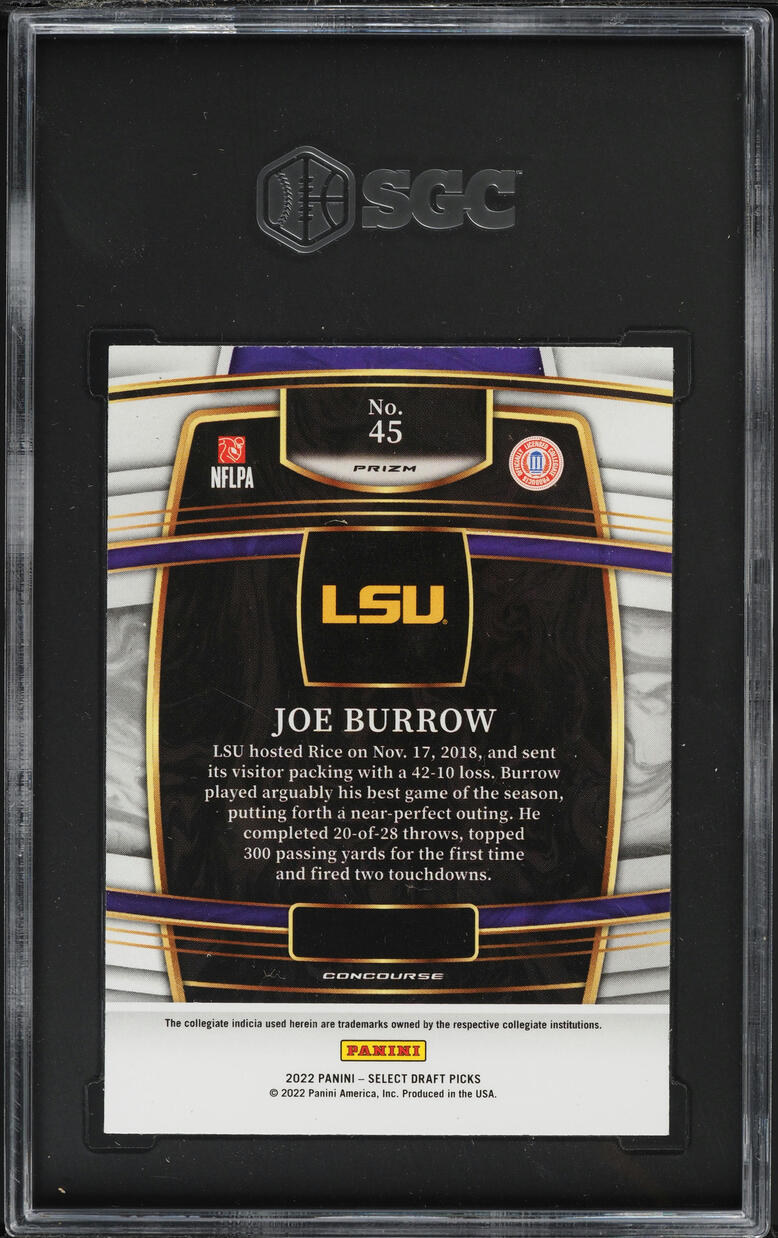 2022 Select Draft Picks Concourse Red Lazer Prizm Joe Burrow #45 SGC 8.5 NM-MT+