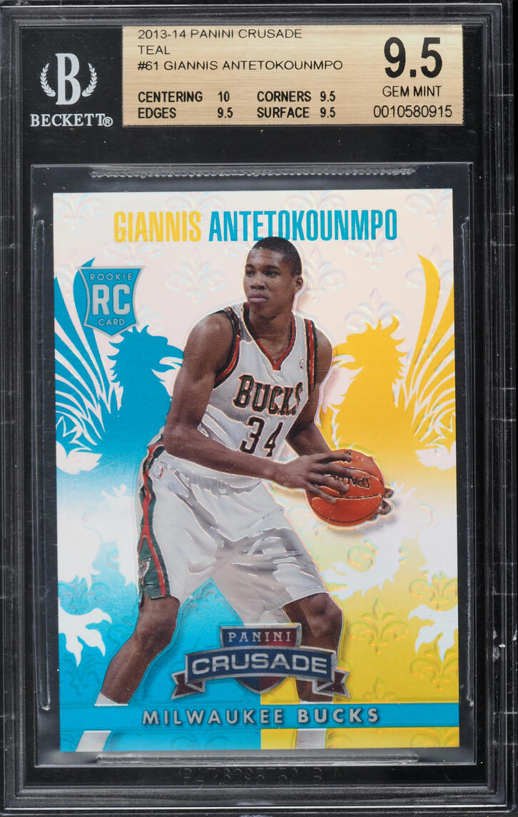 2013 Panini Crusade Teal Giannis Antetokounmpo ROOKIE /249 #61 BGS 9.5 GEM MINT