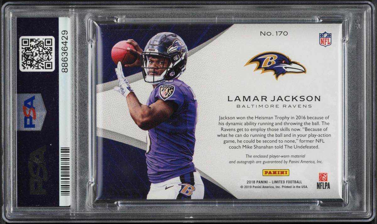 2018 Panini Limited Gold Lamar Jackson ROOKIE PATCH AUTO DNA 9 /15 PSA AUTH