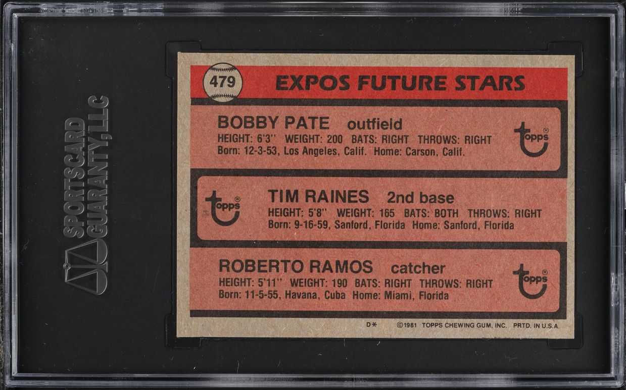 1981 Topps Tim Raines ROOKIE #479 SGC 9 MINT