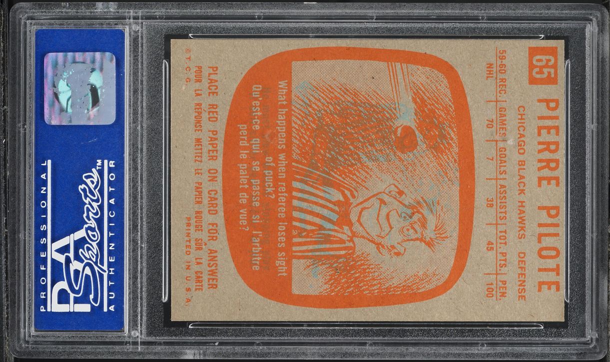 1960 Topps Hockey Pierre Pilote #65 PSA 8 NM-MT