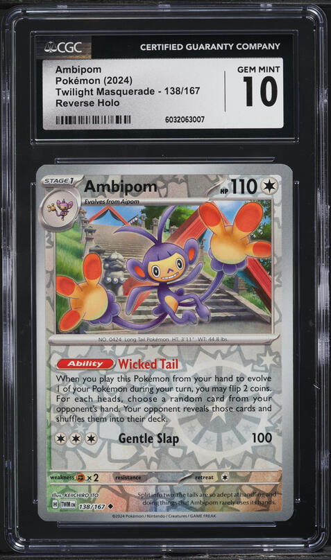 2024 Pokemon Scarlet & Violet Twilight Masquerade Reverse Holo Ambipom #138 CGC 10 GEM MINT