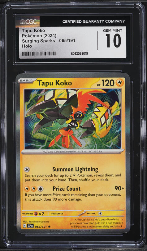 2024 Pokemon Scarlet & Violet Surging Sparks Holo Tapu Koko #65 CGC 10 GEM MINT