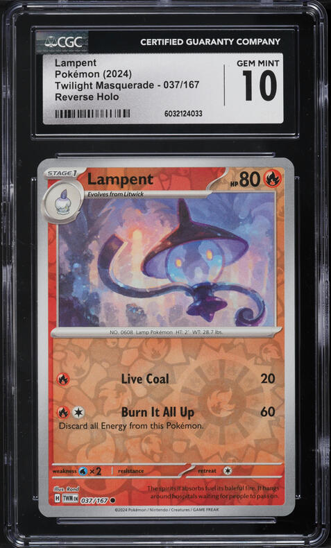 2024 Pokemon Scarlet & Violet Twilight Masquerade Reverse Holo Lampent #37 CGC 10 GEM MINT