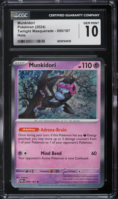 2024 Pokemon Scarlet & Violet Twilight Masquerade Holo Munkidori #95 CGC 10 GEM MINT
