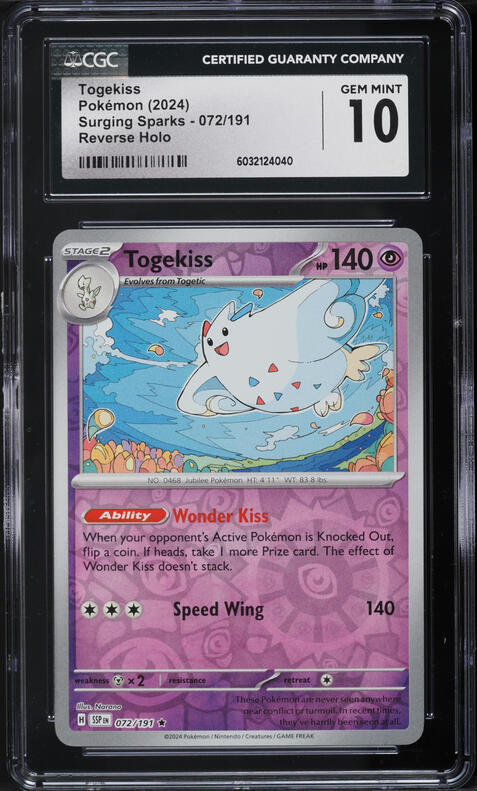 2024 Pokemon SV Surging Sparks Reverse Holo Togekiss #72 CGC 10 GEM MINT