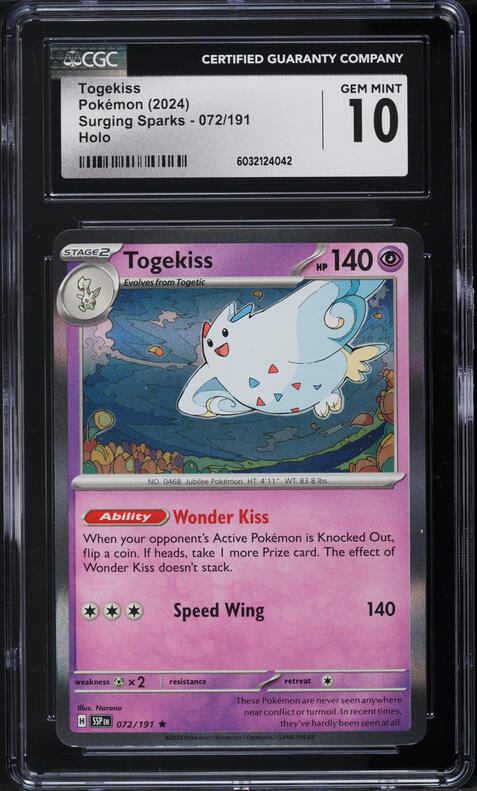 2024 Pokemon Scarlet & Violet Surging Sparks Holo Togekiss #72 CGC 10 GEM MINT
