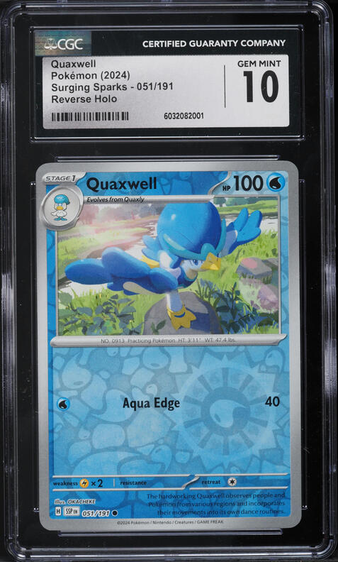 2024 Pokemon Scarlet & Violet Surging Sparks Reverse Holo Quaxwell #51 CGC 10 GEM MINT