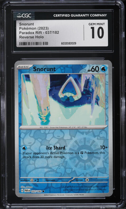 2023 Pokemon Scarlet & Violet Paradox Rift Reverse Holo Snorunt #37 CGC 10 GEM MINT