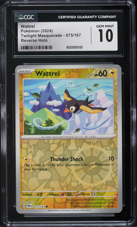2024 Pokemon Scarlet & Violet Twilight Masquerade Reverse Holo Wattrel #75 CGC 10 GEM MINT
