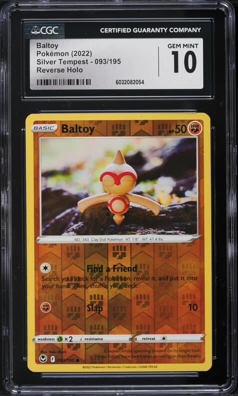 2022 Pokemon Sword & Shield Silver Tempest Reverse Holo Baltoy #93 CGC 10 GEM MINT