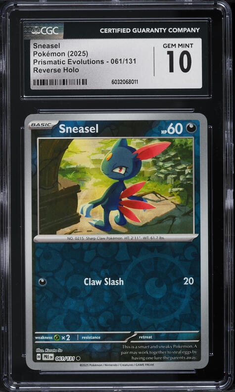 2025 Pokemon SV Prismatic Evolutions Reverse Holo Sneasel #61 CGC 10 GEM MINT