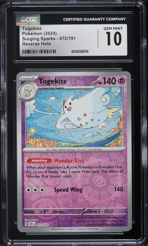 2024 Pokemon Scarlet & Violet Surging Sparks Reverse Holo Togekiss #72 CGC 10 GEM MINT